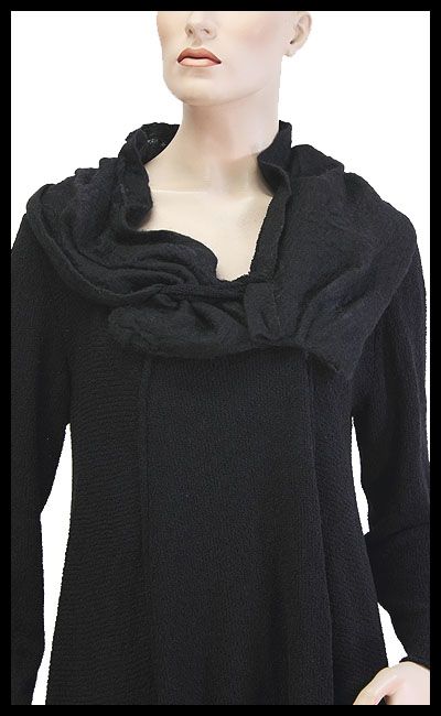 ZUZA BART awesome wool boucle felt collar A line sweater M/L black 