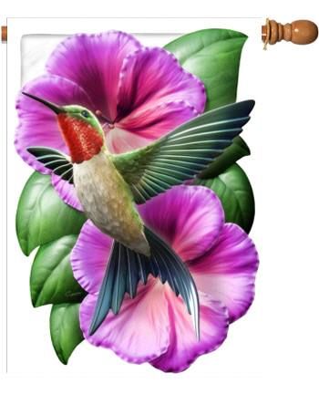 Ruby Throated Hummingbird Hibiscus Flower Lg Flag RCS  