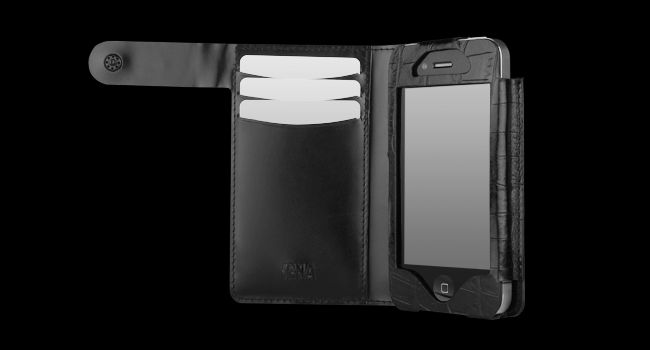 SENA HAMPTON WALLET CROCO BLACK CASE FOR IPHONE 4  