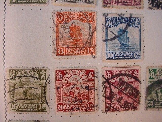 CHINA Antique Vintage STAMPS Page from Old Collection LOT Q004  