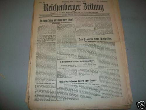 1937 LIBEREC REICHENBERGER ZEITUNG NEWSPAPER   UP 961  