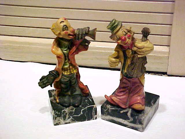 VTG CLOWN FIGURINES  DEPOSE  ITALY  MARBLE BASE  