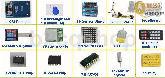   Crazy kit RFID i2c lcd SD RTC 1307 EEPROM IR Matrix keypad Leds  