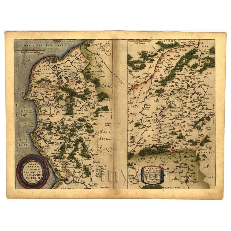 Old Map Calais And Boulogne, France From The Late 1500s  