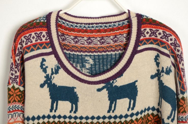 XMAS REINDEER CREW NECK LONG SWEATER JUMPER PULLOVER 1537  