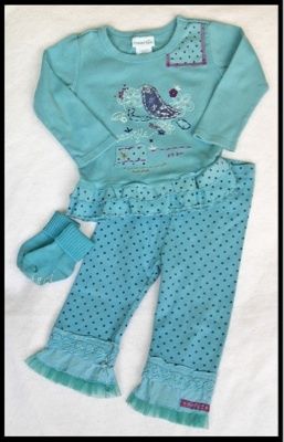 NAARTJIE Blue Bird Shirt Ruffle Pant Socks Outfit 12 18  