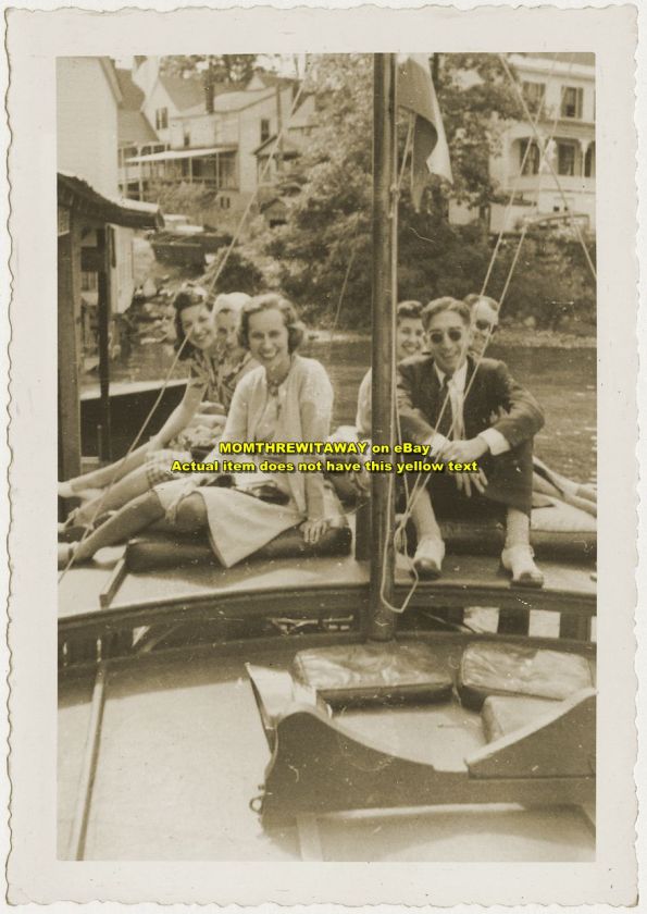 1930s Photo Young People on Sailboat Dock Houses Wareham Massachusetts 