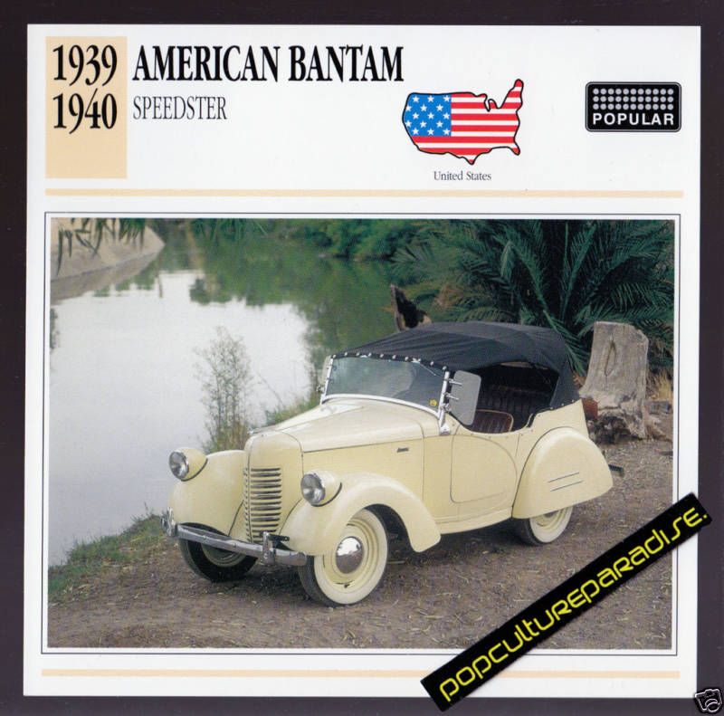 1939 1940 AMERICAN BANTAM SPEEDSTER Car PICTURE CARD  