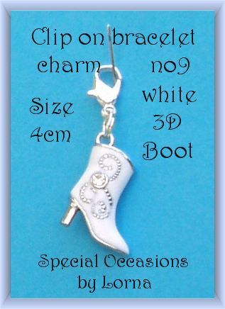 Clip on Charm no9 3D white Cowboy Boot +FREE gift pouch  
