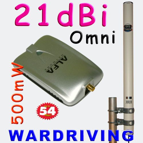 WARDRIVING Alfa AWUS036H + POWER OMNI 21dBi 7M KISMET  