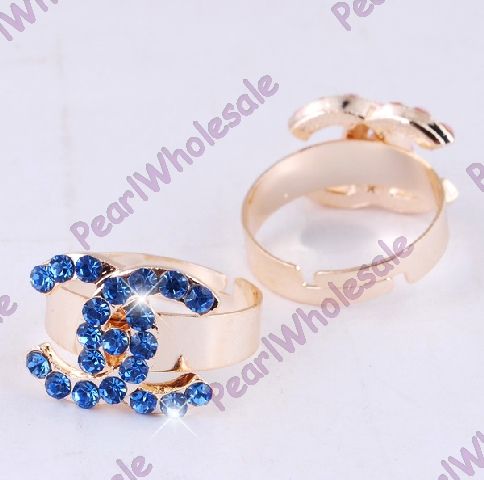 Wholesale 50pcs golden tone Rhinestone rings  