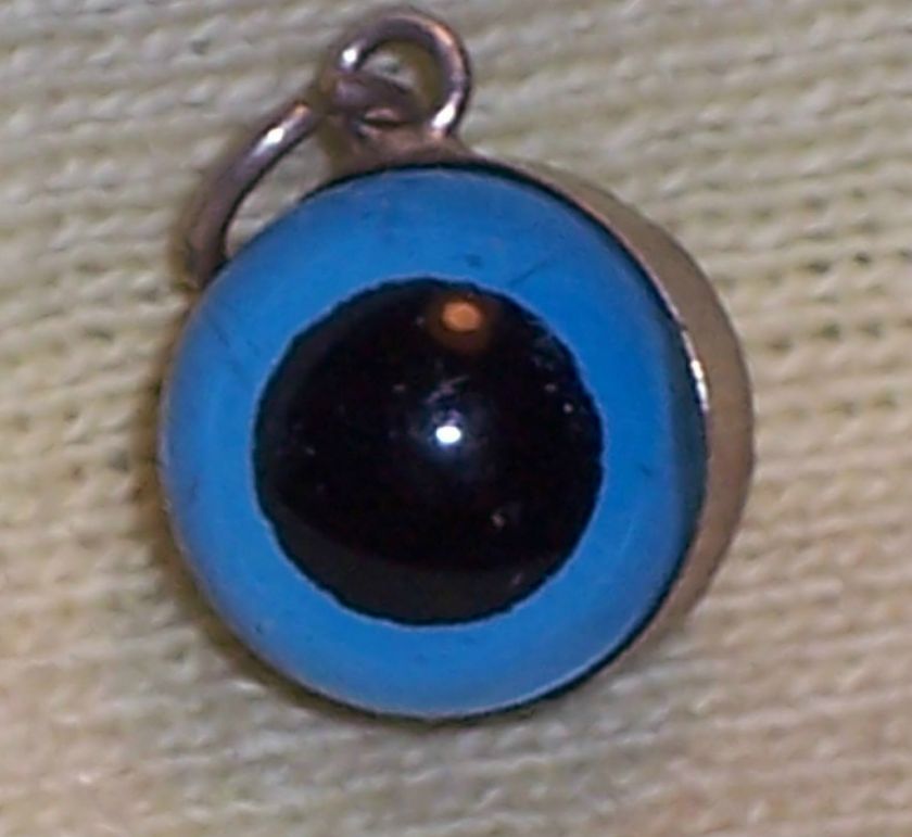 VINTAGE Sterling Enamel Glass Bubble EVIL EYE Charm 2 Sides  