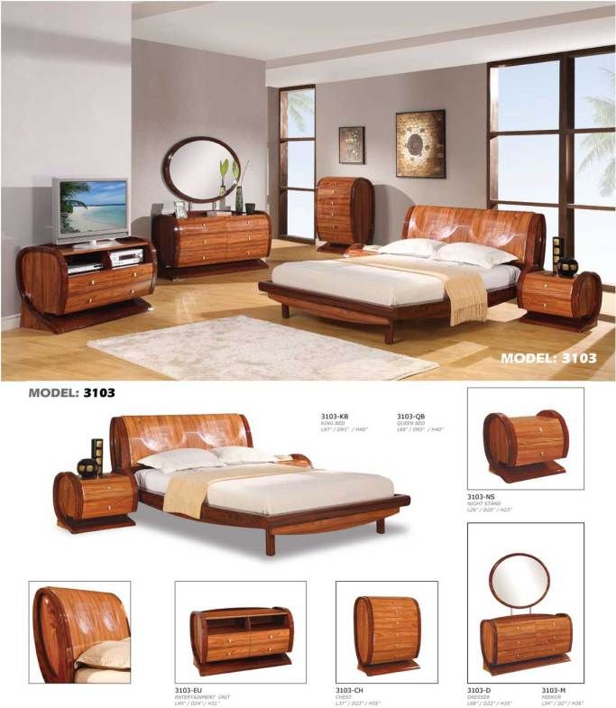 GLOBAL USA 3103 WOOD platform BEDROOM set modern QUEEN  