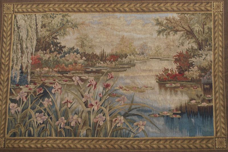   Aubusson Tapestry, Lotus Pond, Wool, Full Backing, Easy Hang  