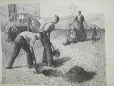 Vintage Tree Planting Group Grant Wood Print 3749  