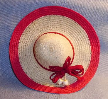 Antique Ivory color & Reddish Maroon color STRAW BEBE DOLL HAT  