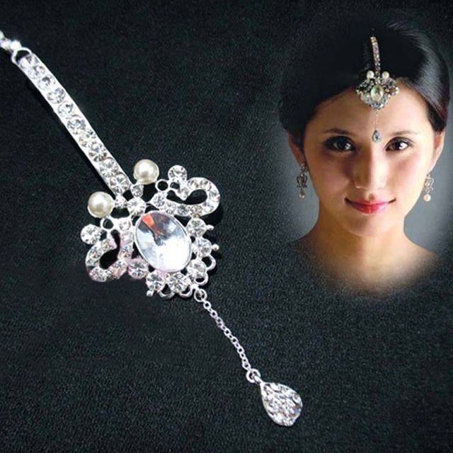   Faux Pearl Rhinestone Belly dance dangle Bindi Headpiece HR163