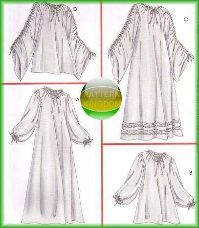 Medieval/Renaissance Chemise Patterns 4 Styles 16 22  