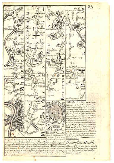 ANTIQUE ROAD MAP Mddx.Bucks.Berks. #23/24.O/Bowen.1736  