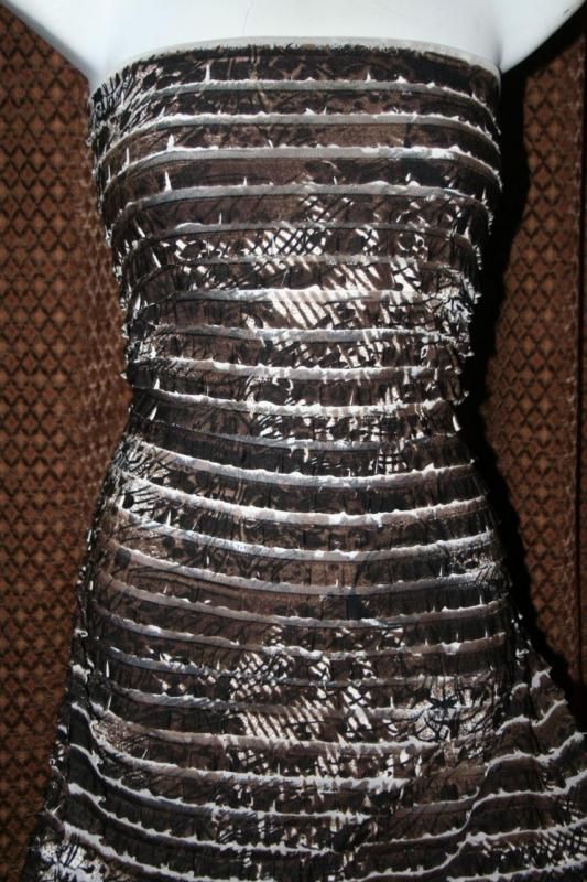 WHITE Black Brown print Sheer RUFFLE stretch fabric  