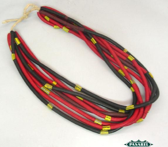 Ethnic Glass Polyester String Necklace Ivory Coast 1980  