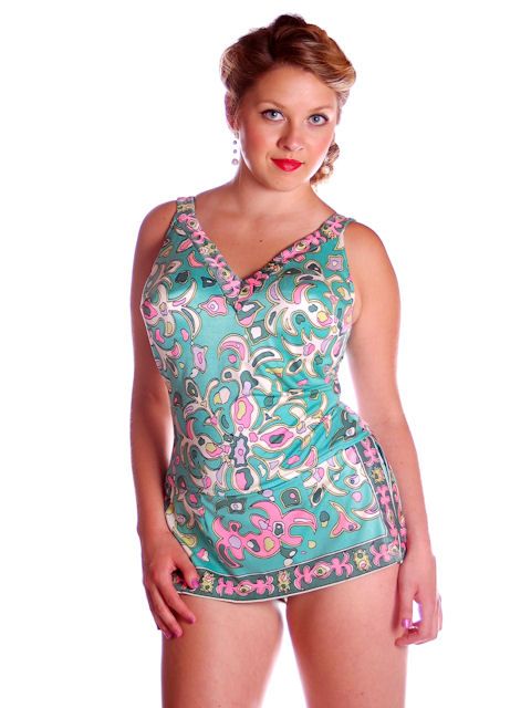 Vintage Swimsuit 1 PC Roxanne 1960s Pastel Print D Cup 10 12  