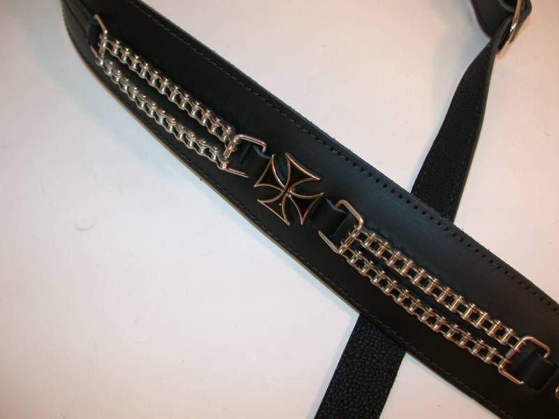 LM Guitar Strap, OL 6 Outlaw Series, 1.75 Leather, Bike Chain & Cross 