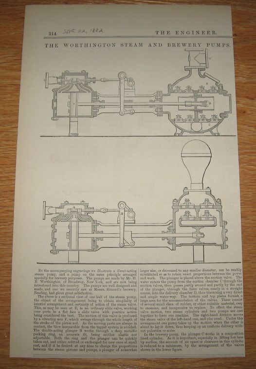 Worthington Steam & Brewery Pumps 1882 Technical Print  