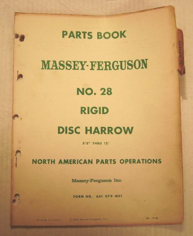 Massey Ferguson MF 28 Disc Harrow Parts Catalog manual  