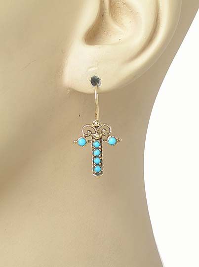 9K GOLD TURQUOISE VICTORIAN STYLE HANDMADE EARRINGS  