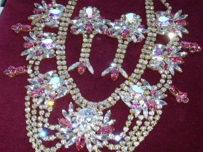 DRAG QUEEN AB *EXLUSIVE* HUGE Rhinestone Necklace SET SIGNED by BIJOUX 