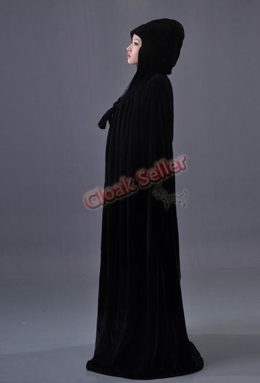   Hooded Cloak MEDIEVAL Black Silk Cloak Wedding Cape Wicca Cloak SCA