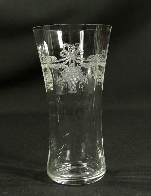 1900 ANTIQUE FRENCH BACCARAT ACID ETCHED GLASS CUP TUMBLER~FLOWER 