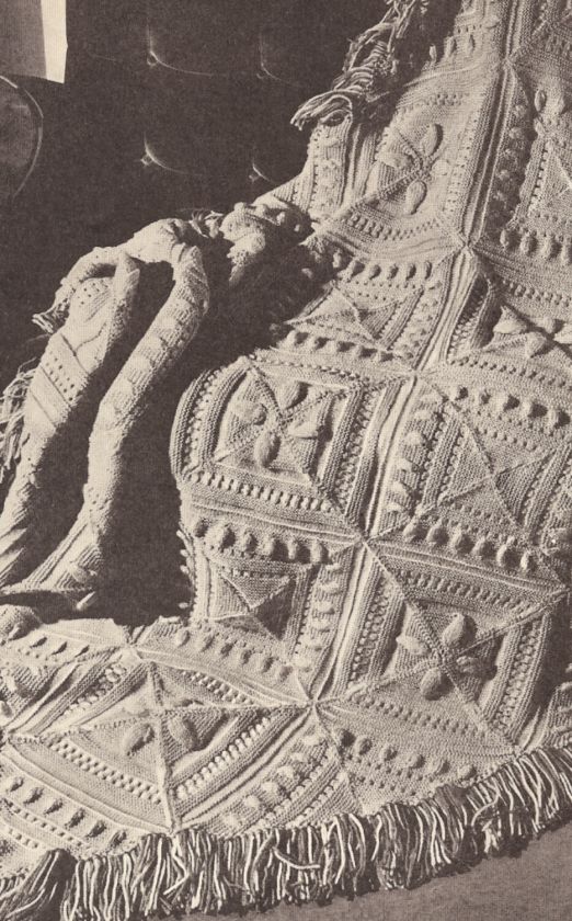 Vintage Sculpured Block Motif Afghan Knitting PATTERN  