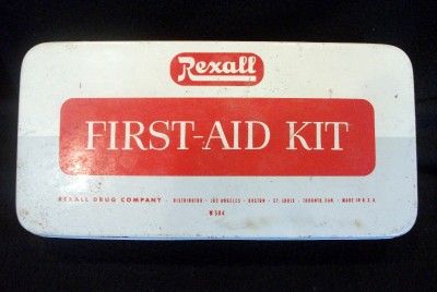 VINTAGE REXALL 1950S FIRST AID KIT~FILLED WITH ORIGINAL SUPPLIES~VERY 