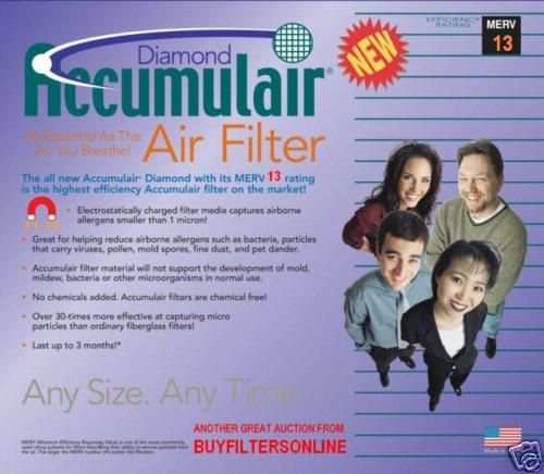 17X22X1 MERV 13 RATED ACCUMULAIR ALLERGY AIR FILTERS 6  