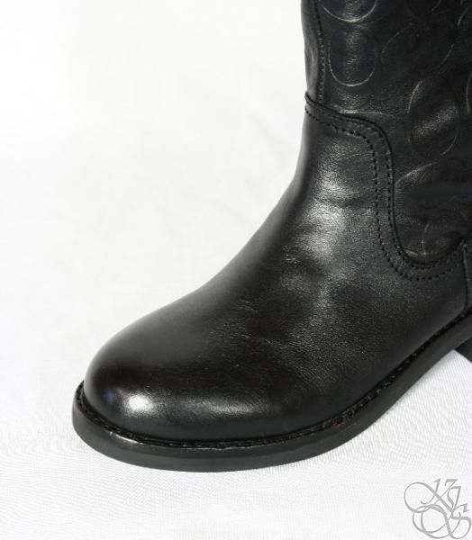 COACH Vinni 12CM Signature C Black Embossed Leather Womens Boots New 