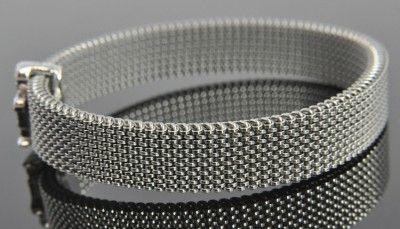 Designs 18K White Gold Vertu Pave Diamond Boy Charm Mesh Bangle 