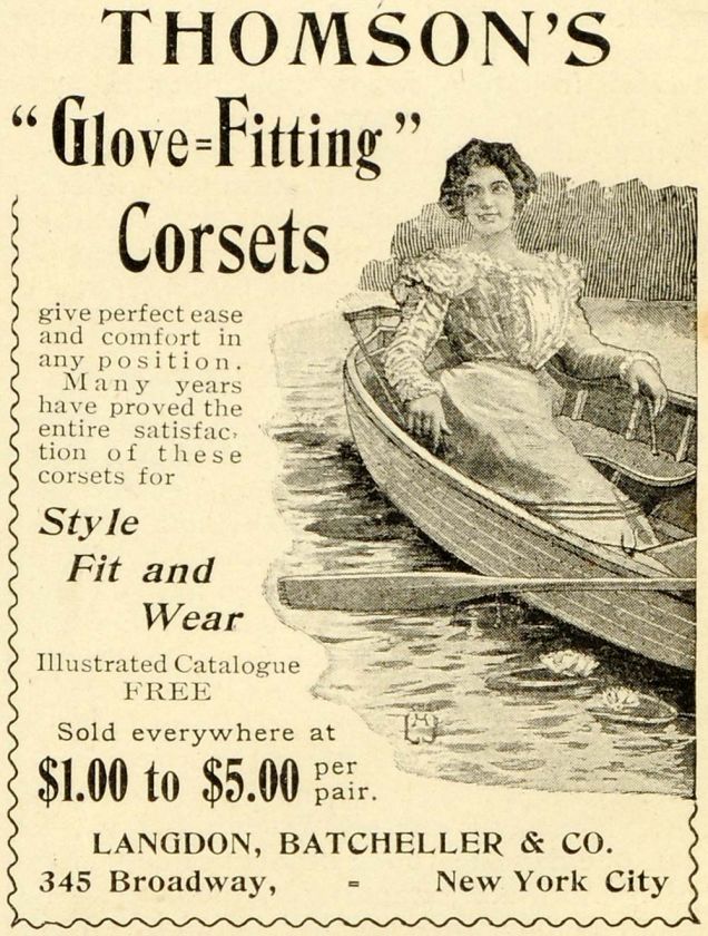   Batcheller Thomsons Glove Fitting Corsets Lady Rowboat Oar Pond