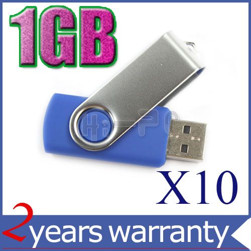 LOT 10 USB 2.0 Flash Drive Stick Thumb Swivel Blue 1GB  