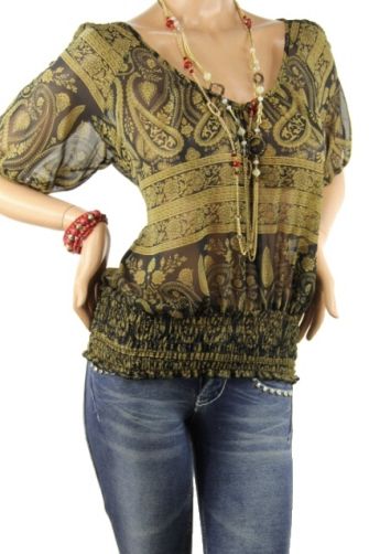 DEALZONE   Adorable Off Shoulder Print Top Gold 1X NEW  