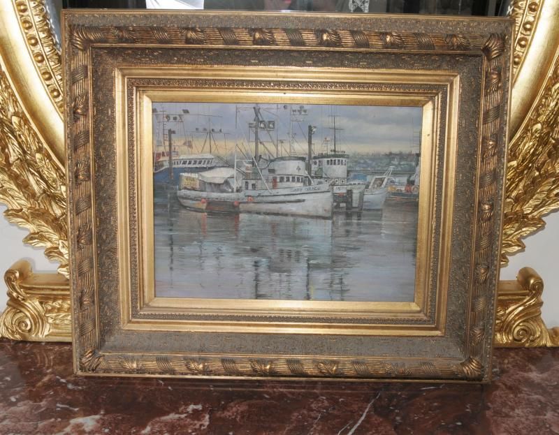 Victorian Oil Painting Maritime Tub Boats Seascape  