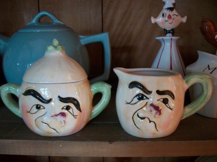 VTG JAPAN ANTHROPOMORPHIC ONION FACE SUGAR JAR CREAMER  