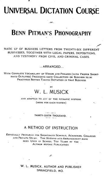 The Universal dictation course of Benn Pitmans 1897  