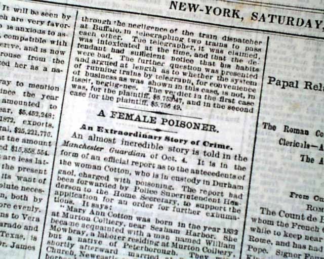   English Serial Killer arsenic poisoning UK Arrest 1872 Newspaper