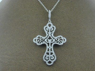 Filigree Diamond Cross Pendant 18k w/g w/ Opening Bail  