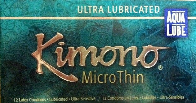 KIMONO MICRO THIN AQUA LUBRICATED LATEX CONDOMS 12 PACK  