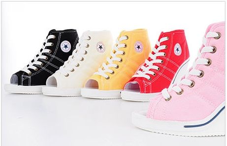 Women Wedge High Heels Sneakers Shoes Open toe White/Black/Pink/Red US 