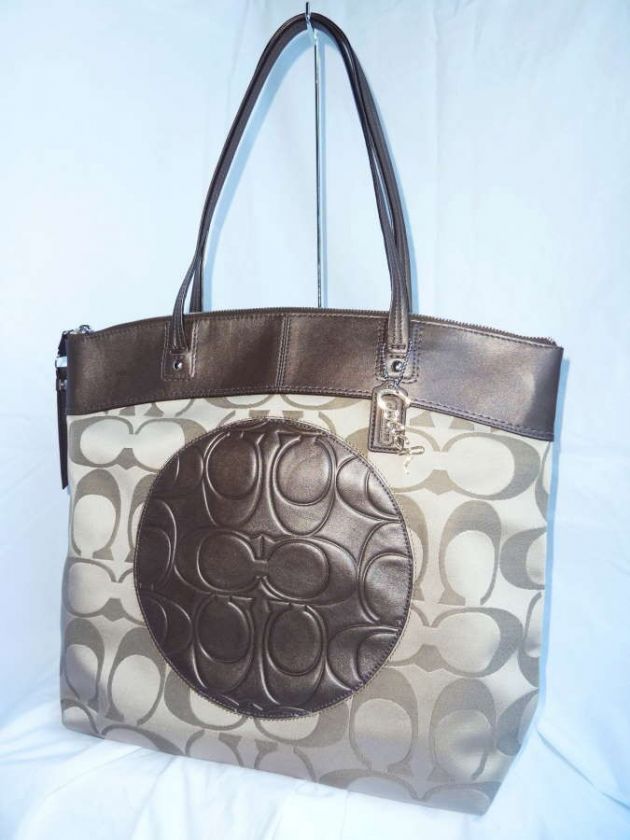 NWT COACH LAURA SIGNATURE LARGE TOTE BAG KHAKI COPPER 18335  