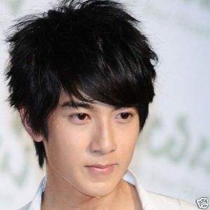 New male black short hair wig+weaving cap  